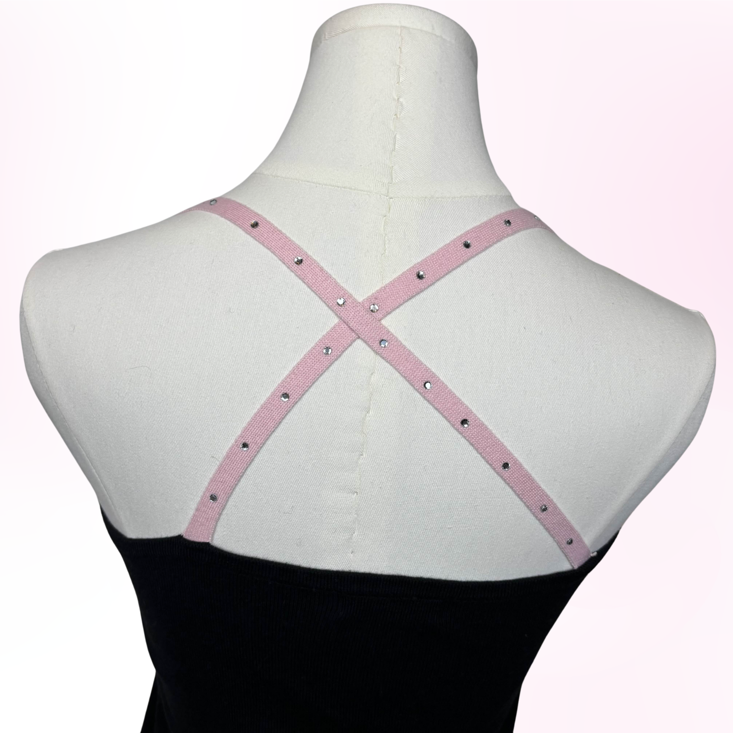 Japanese Brand 'Healthy Karen' Black and Pink Rhinestone Strap Knit Camisole [Secondhand]