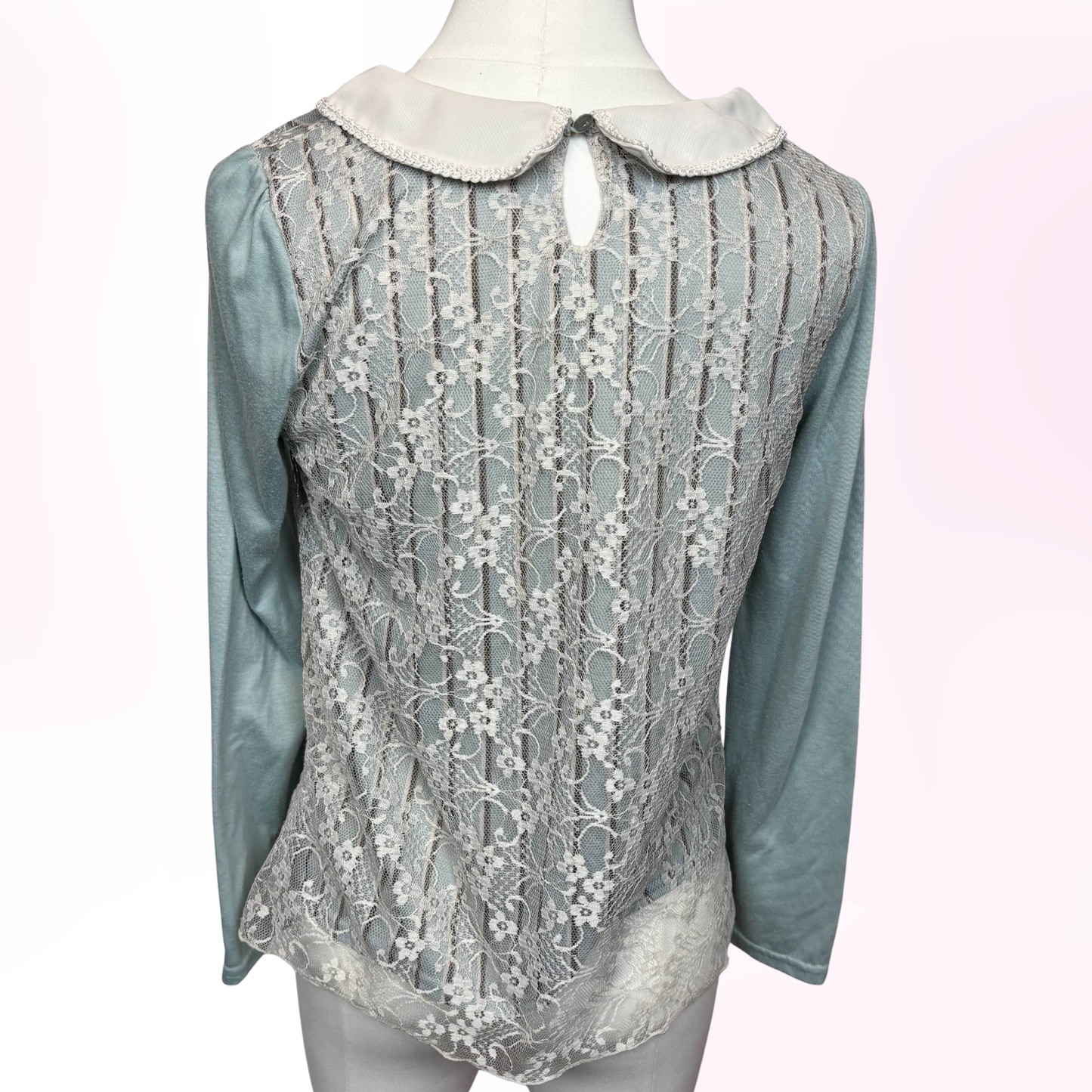 Japanese Brand 'Axes Femme' Teal and Brown Striped Lace Long Sleeve [Secondhand]