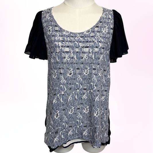 Japanese Brand 'Axes Femme' Blue Lace Sheer Back Top [Secondhand]