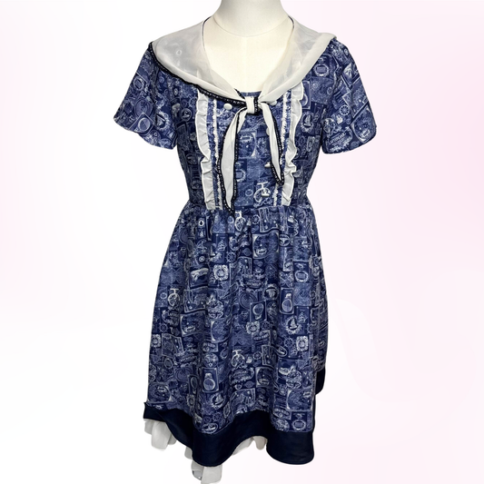 Japanese Brand 'Axes Femme Poetique' Dark Blue Nautical Print Dress [Secondhand]