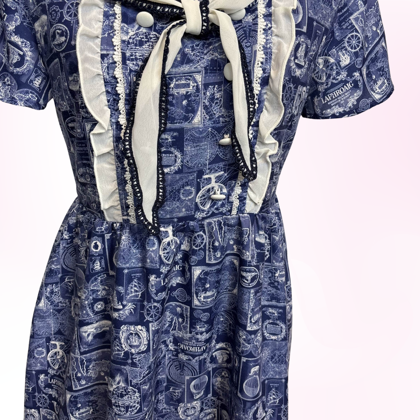 Japanese Brand 'Axes Femme Poetique' Dark Blue Nautical Print Dress [Secondhand]