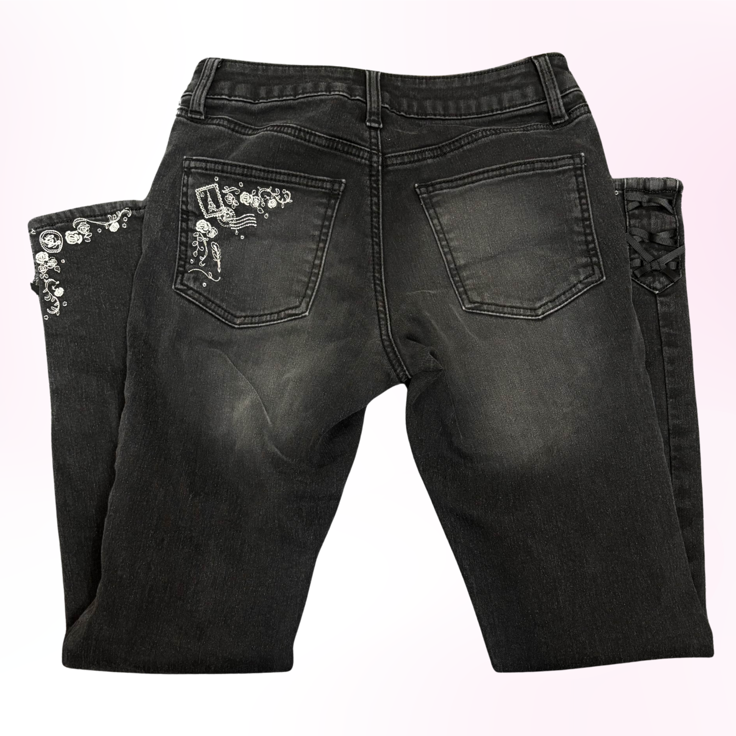 Japanese Brand 'Axes Femme' Black Dark Wash Embroidered Skinny Jeans [Secondhand]