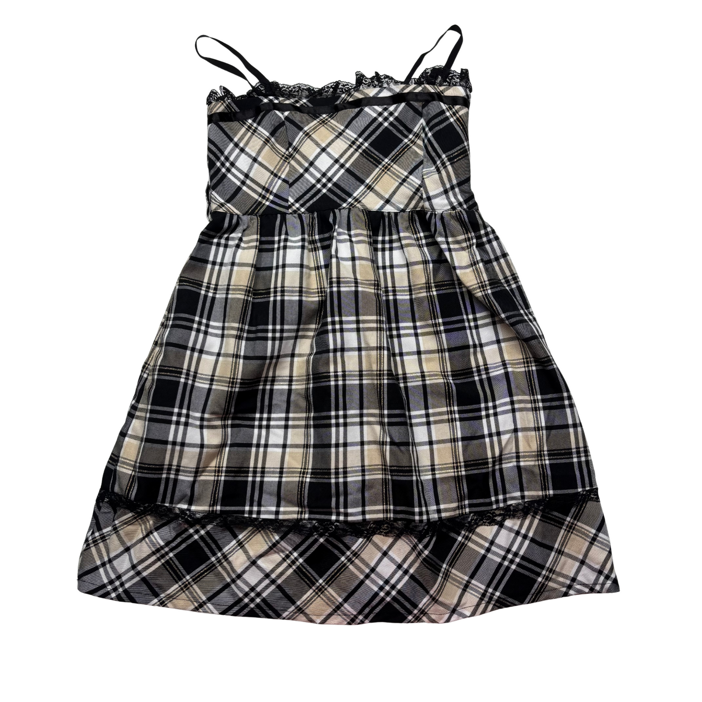 Japanese Brand 'PinkMix' Plaid Black, White, Cream Dress [Secondhand]