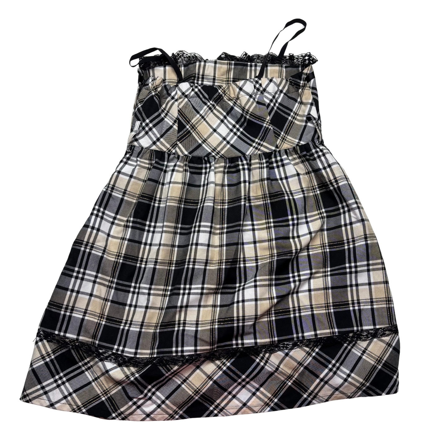 Japanese Brand 'PinkMix' Plaid Black, White, Cream Dress [Secondhand]