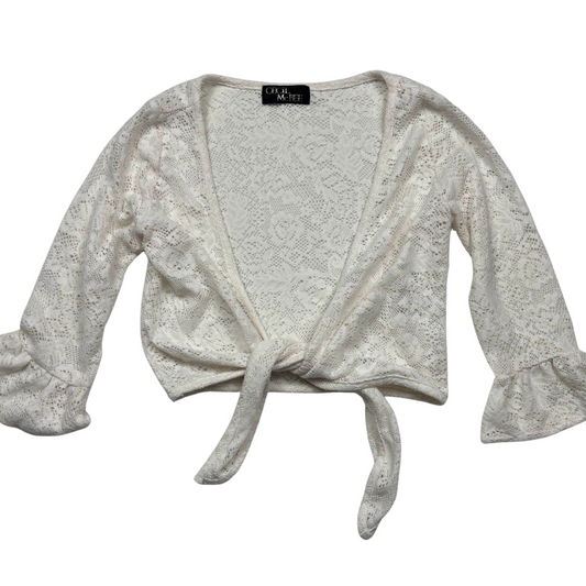 Japanese Brand Cecil McBee Off-White Lace Crop Tie Cardigan
