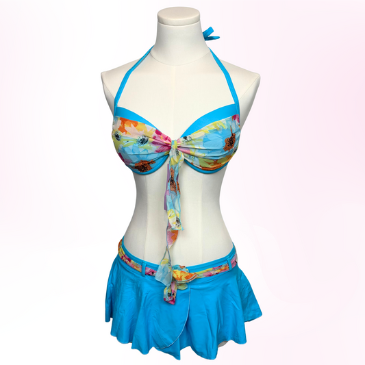 Japanese Brand 'Felt Maglietta' Blue Floral Print 2 pc. Swimsuit. [NWT]