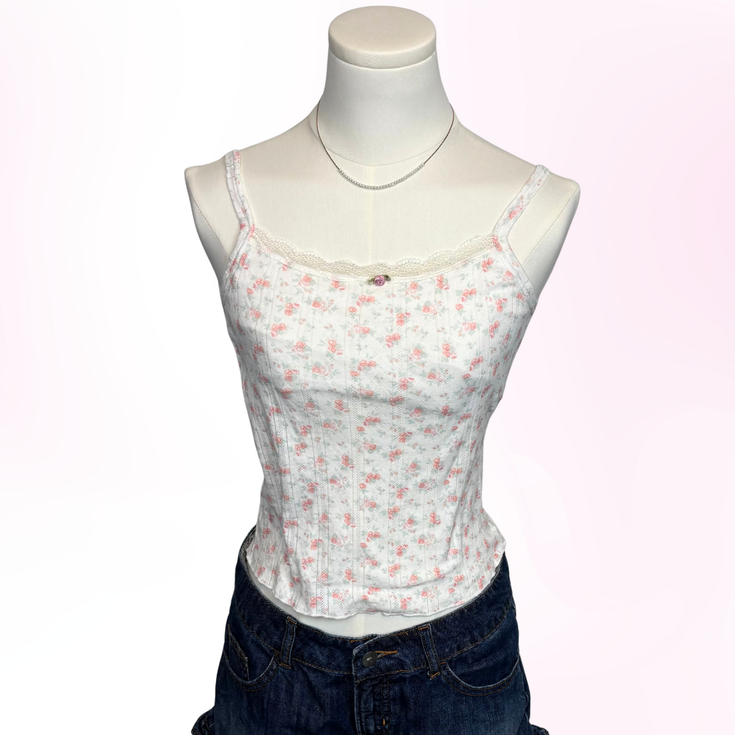 Japanese Brand White Ditsy Floral Camisole Tank Top [Secondhand]