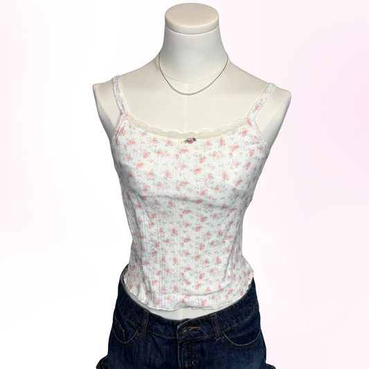 Japanese Brand White Ditsy Floral Camisole Tank Top [Secondhand]