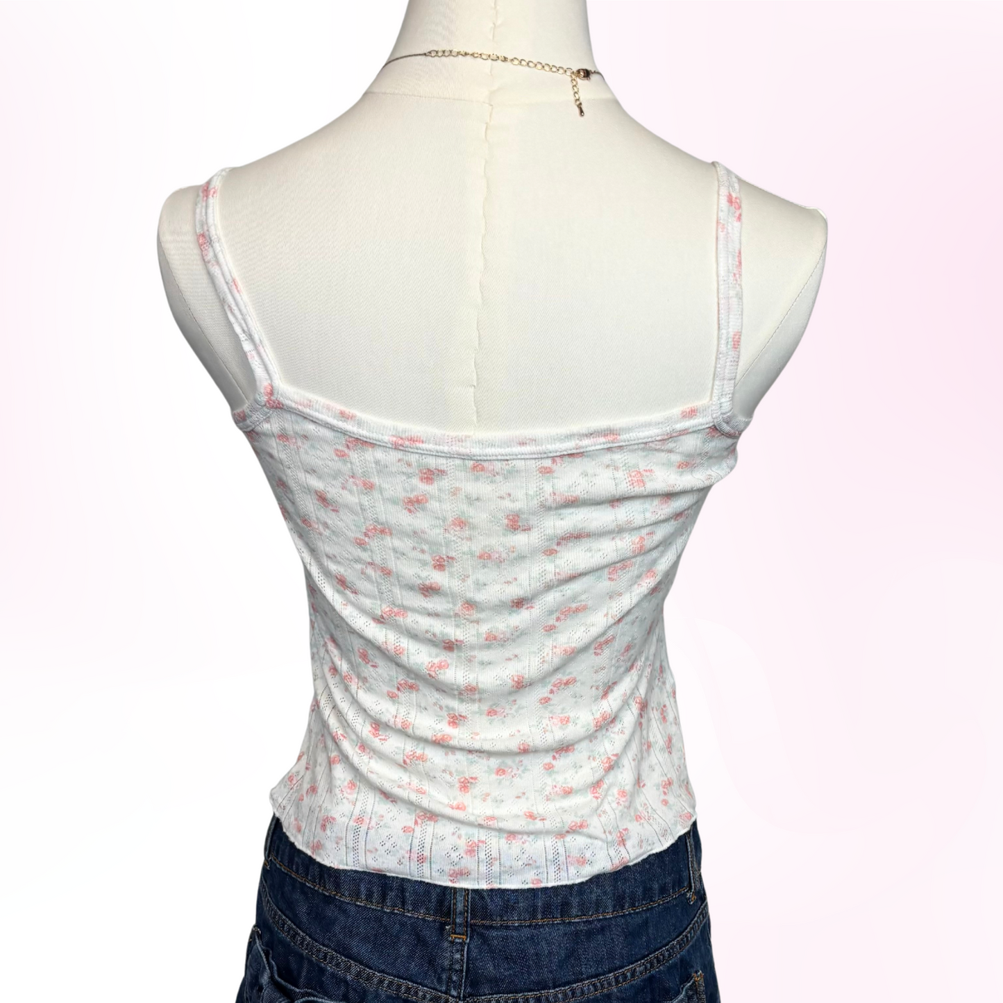Japanese Brand White Ditsy Floral Camisole Tank Top [Secondhand]