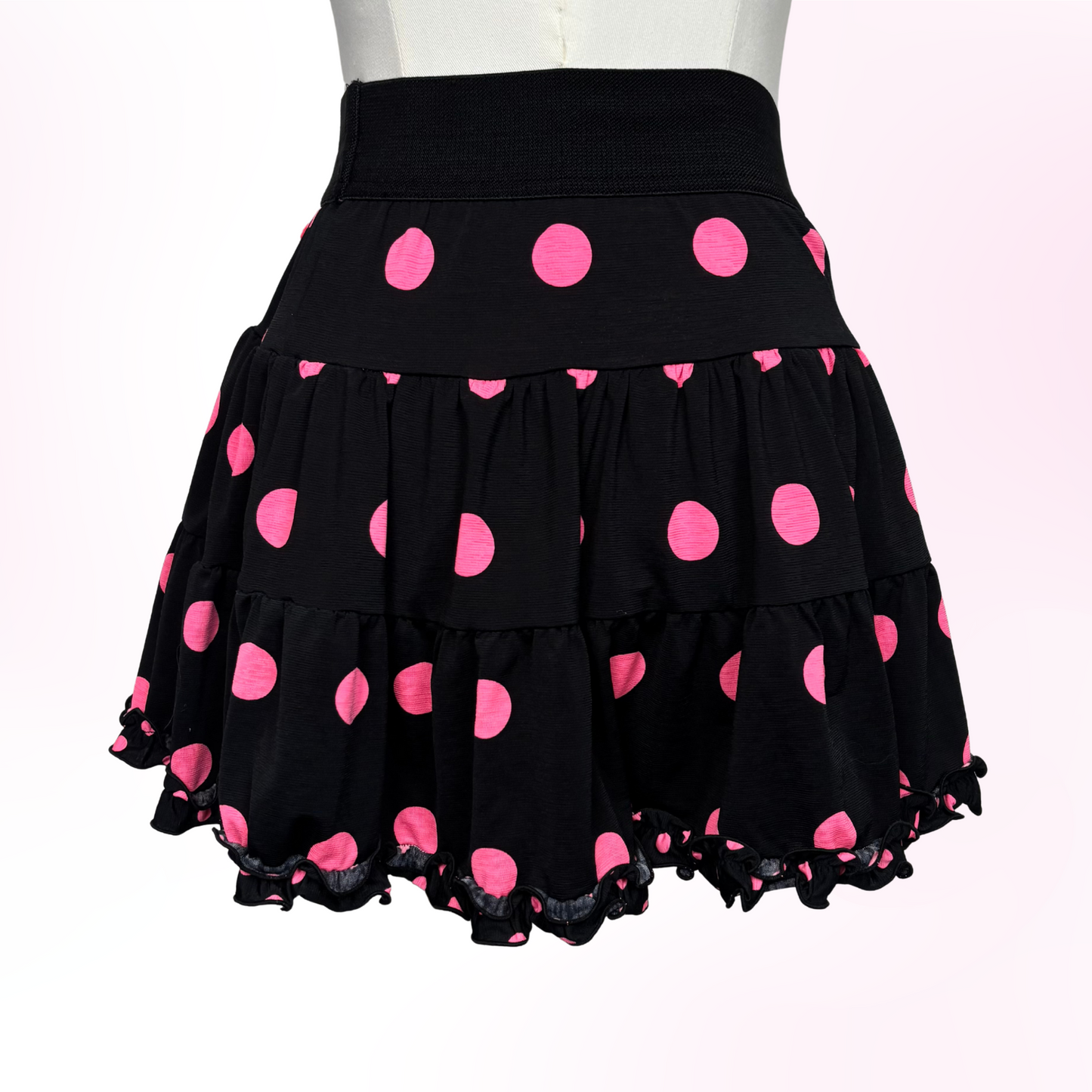 Japanese Brand 'JENNI' Black &amp; Pink Polka Dot Bow Skirt [Secondhand]