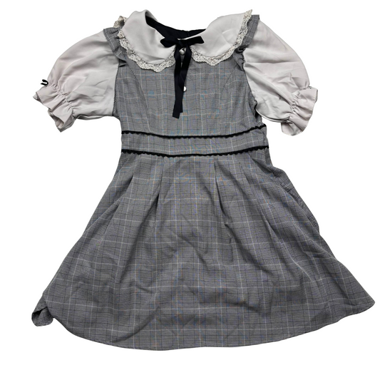 Japanese Brand Dear My Love Grey Check Ruffle Collar Dress