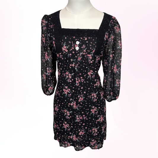 Japanese Brand 'HusHush' Black Floral Flowy Dress [Secondhand]