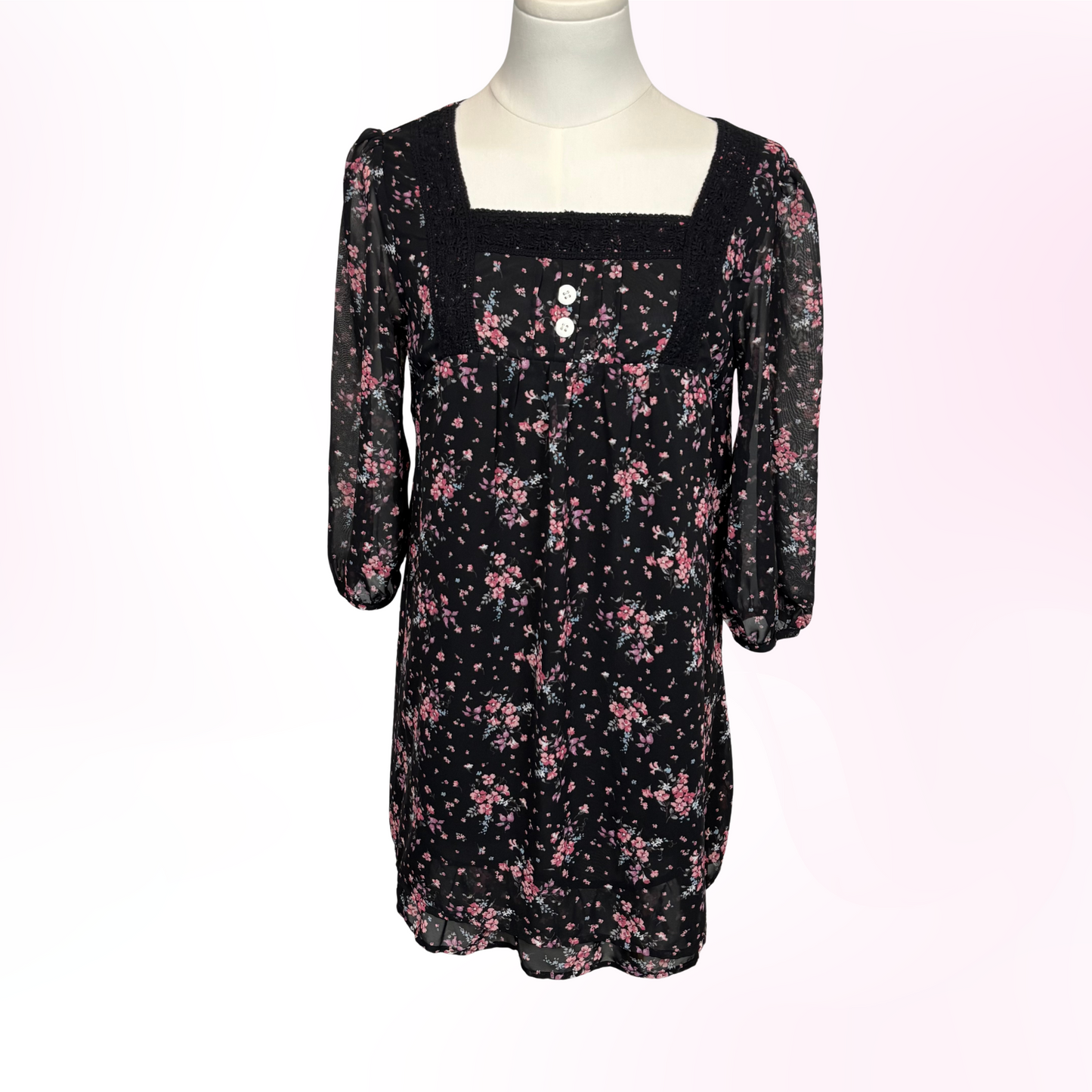 Japanese Brand 'HusHush' Black Floral Flowy Dress [Secondhand]