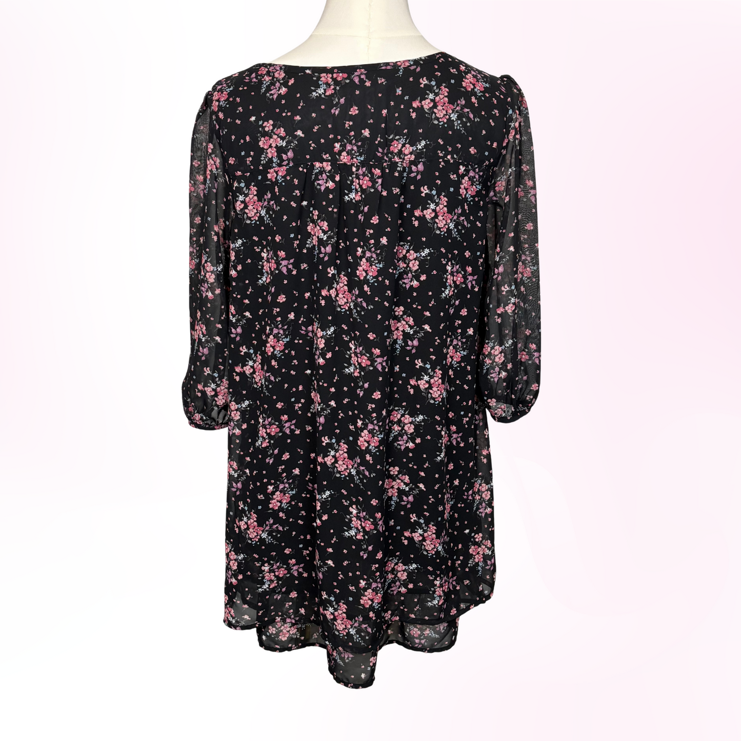 Japanese Brand 'HusHush' Black Floral Flowy Dress [Secondhand]