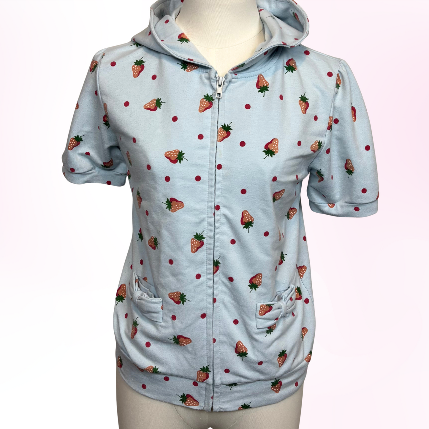 Japanese Brand 'Loosy Lou' Light Blue Strawberry Short Sleeve Hoodie [Secondhand]