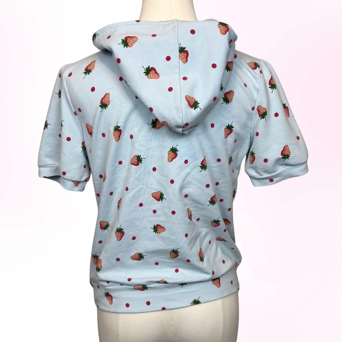 Japanese Brand 'Loosy Lou' Light Blue Strawberry Short Sleeve Hoodie [Secondhand]