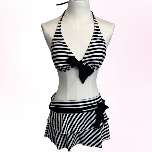 Japanese Brand 'ru' Black & White Striped 3pc. Bikini Set [Secondhand]