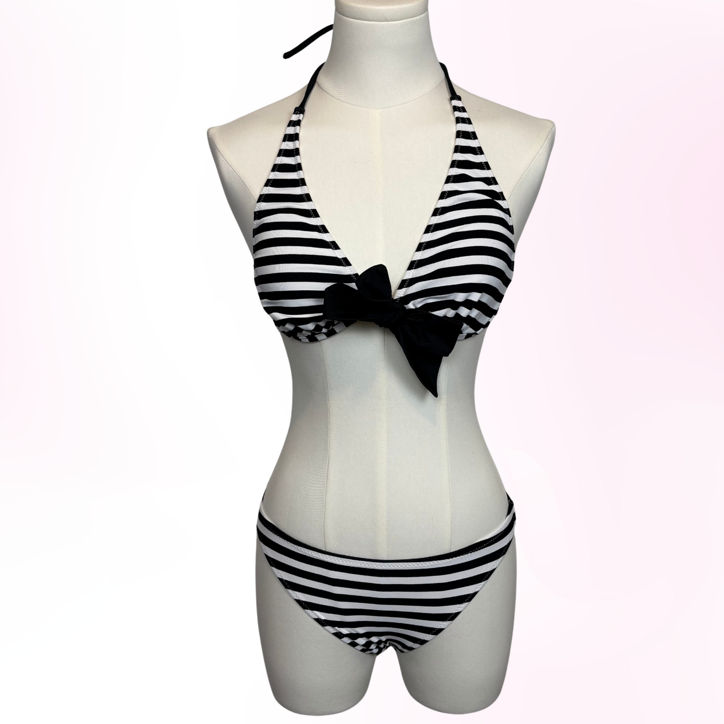 Japanese Brand 'ru' Black & White Striped 3pc. Bikini Set [Secondhand]