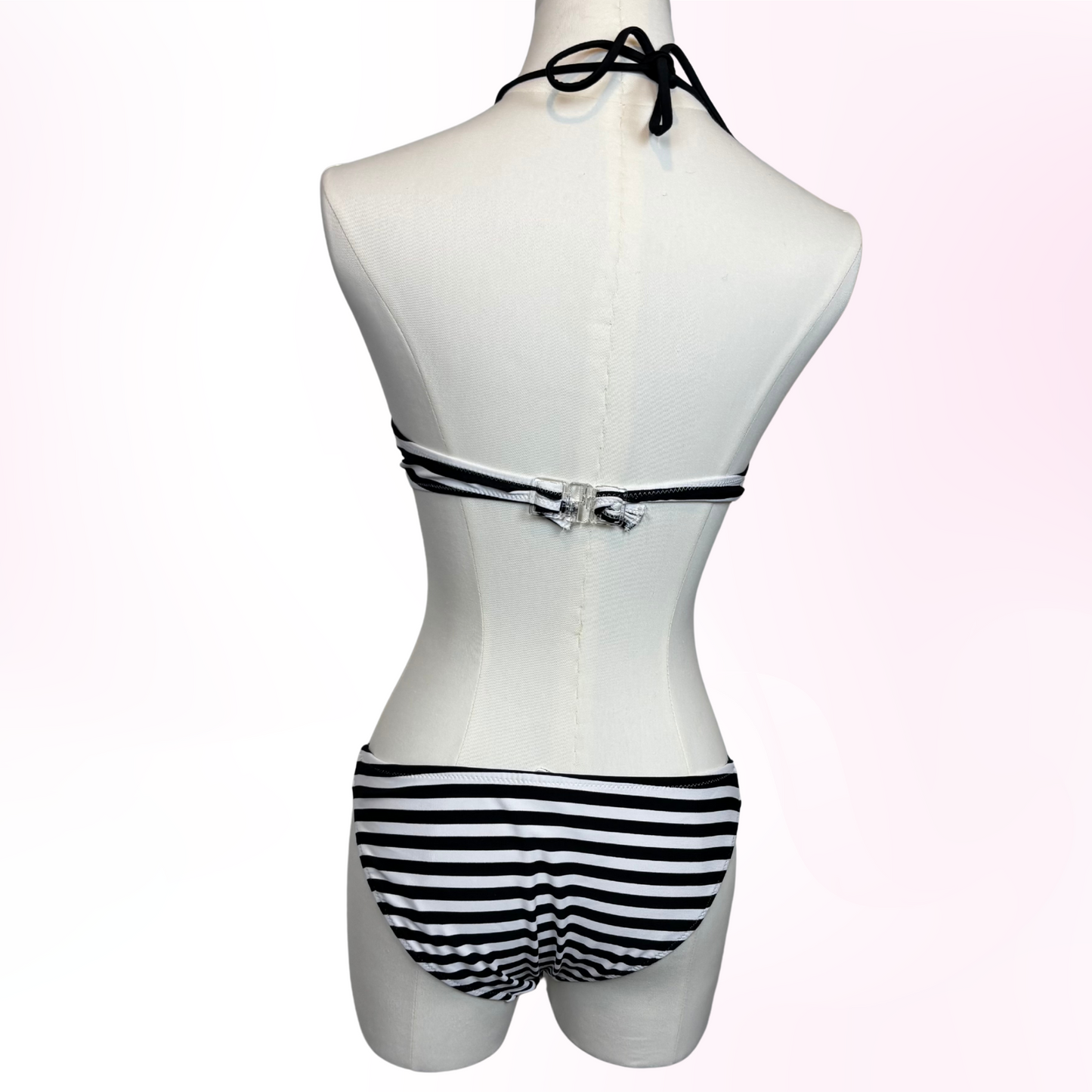 Japanese Brand 'ru' Black & White Striped 3pc. Bikini Set [Secondhand]
