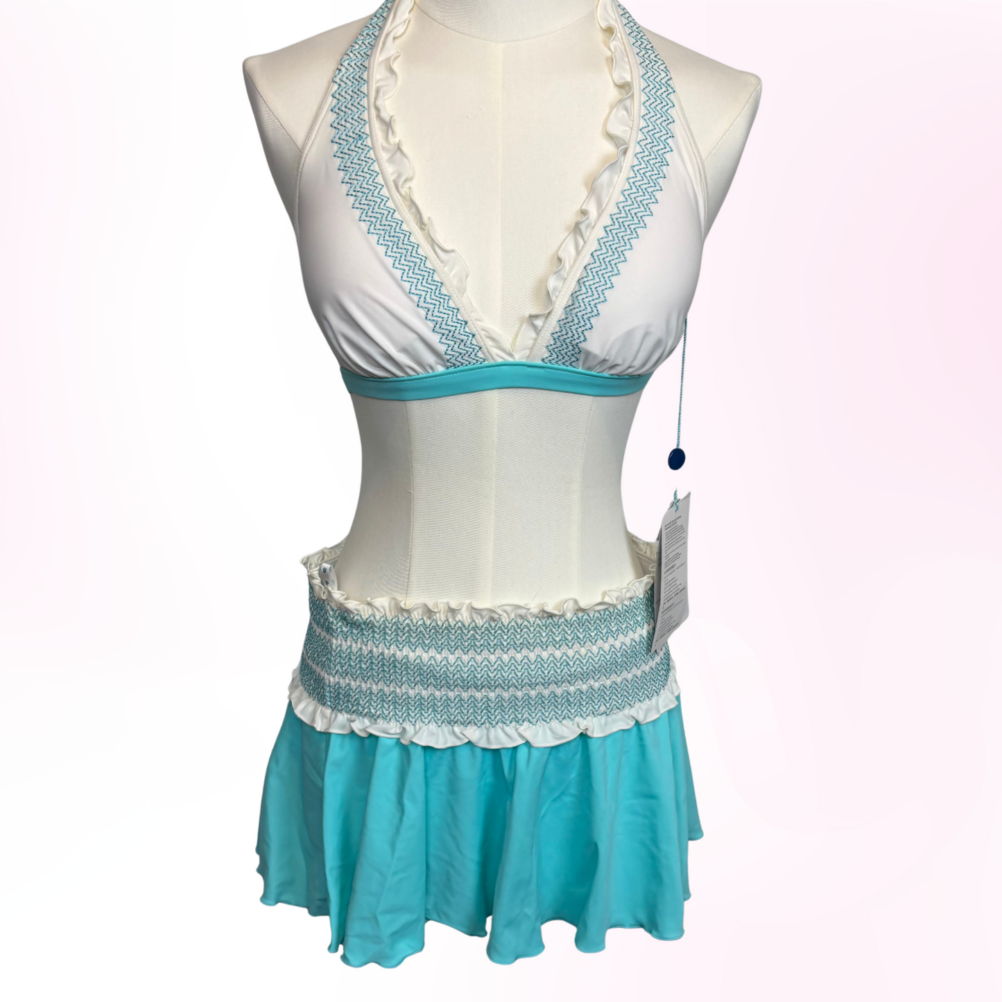 Japanese Brand 'Up! by Gloria' Teal and White 3pc. Swimsuit Set [NWT]