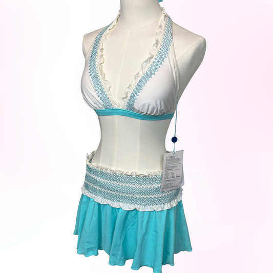 Japanese Brand 'Up! by Gloria' Teal and White 3pc. Swimsuit Set [NWT]