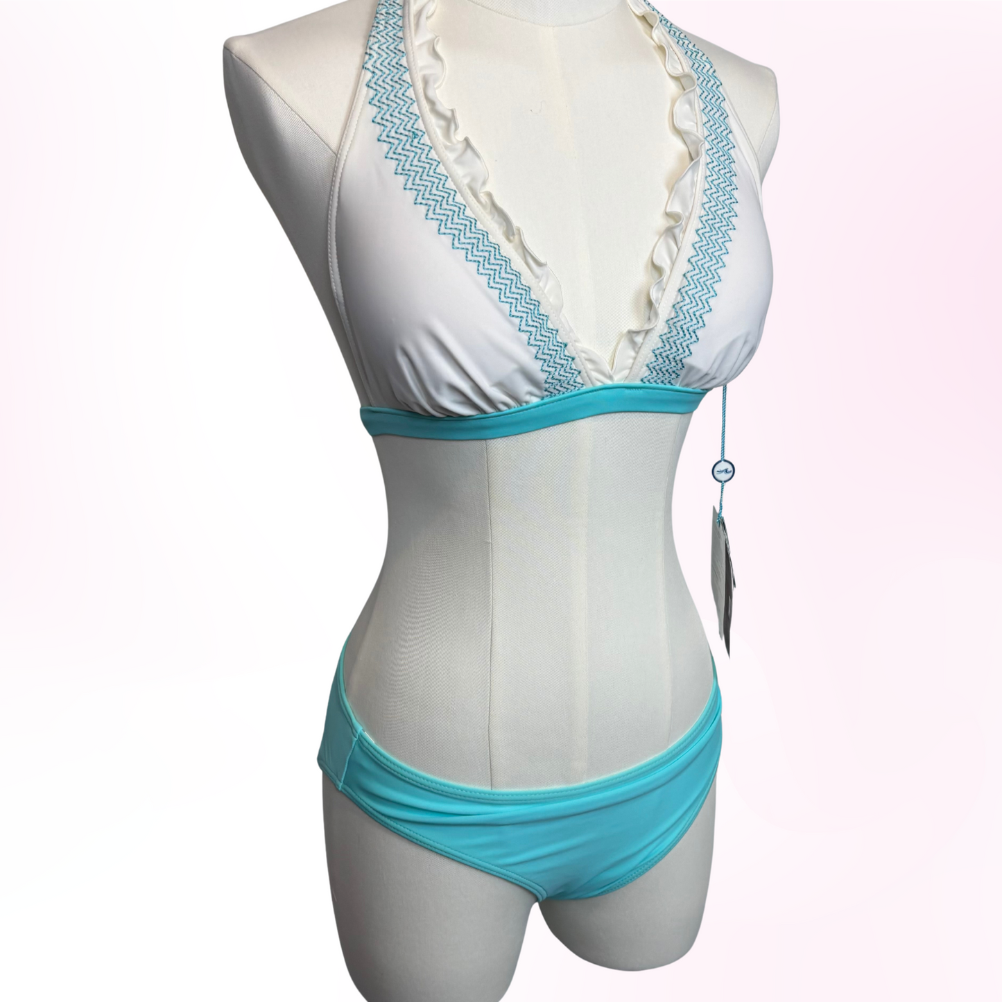 Japanese Brand 'Up! by Gloria' Teal and White 3pc. Swimsuit Set [NWT]