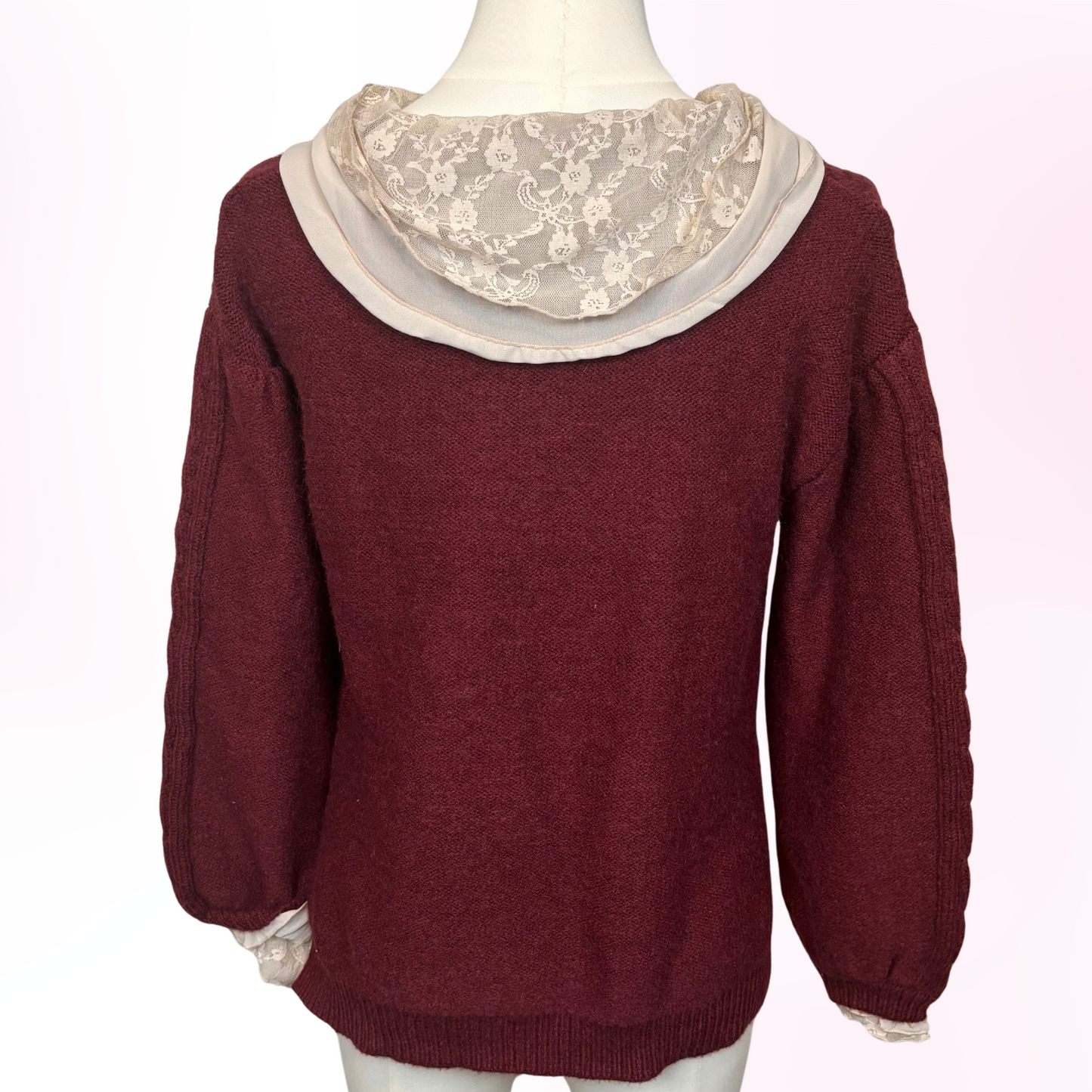 Japanese Brand 'Axes Femme' Dark Red Lace Tie Sweater [Secondhand]