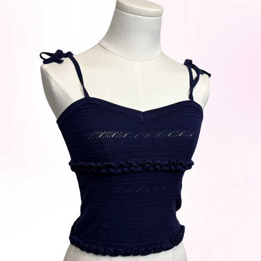 Japanese Brand 'Lily Brown' Dark Blue Knit Ruffle Camisole [Secondhand]