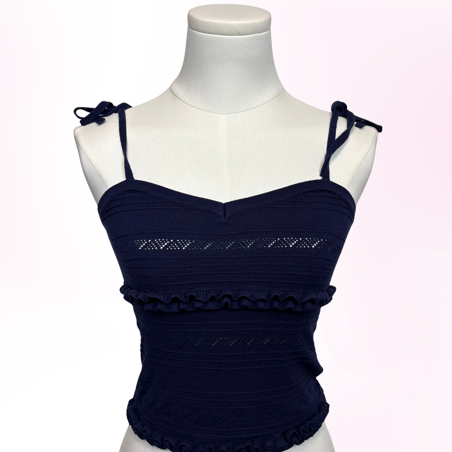 Japanese Brand 'Lily Brown' Dark Blue Knit Ruffle Camisole [Secondhand]