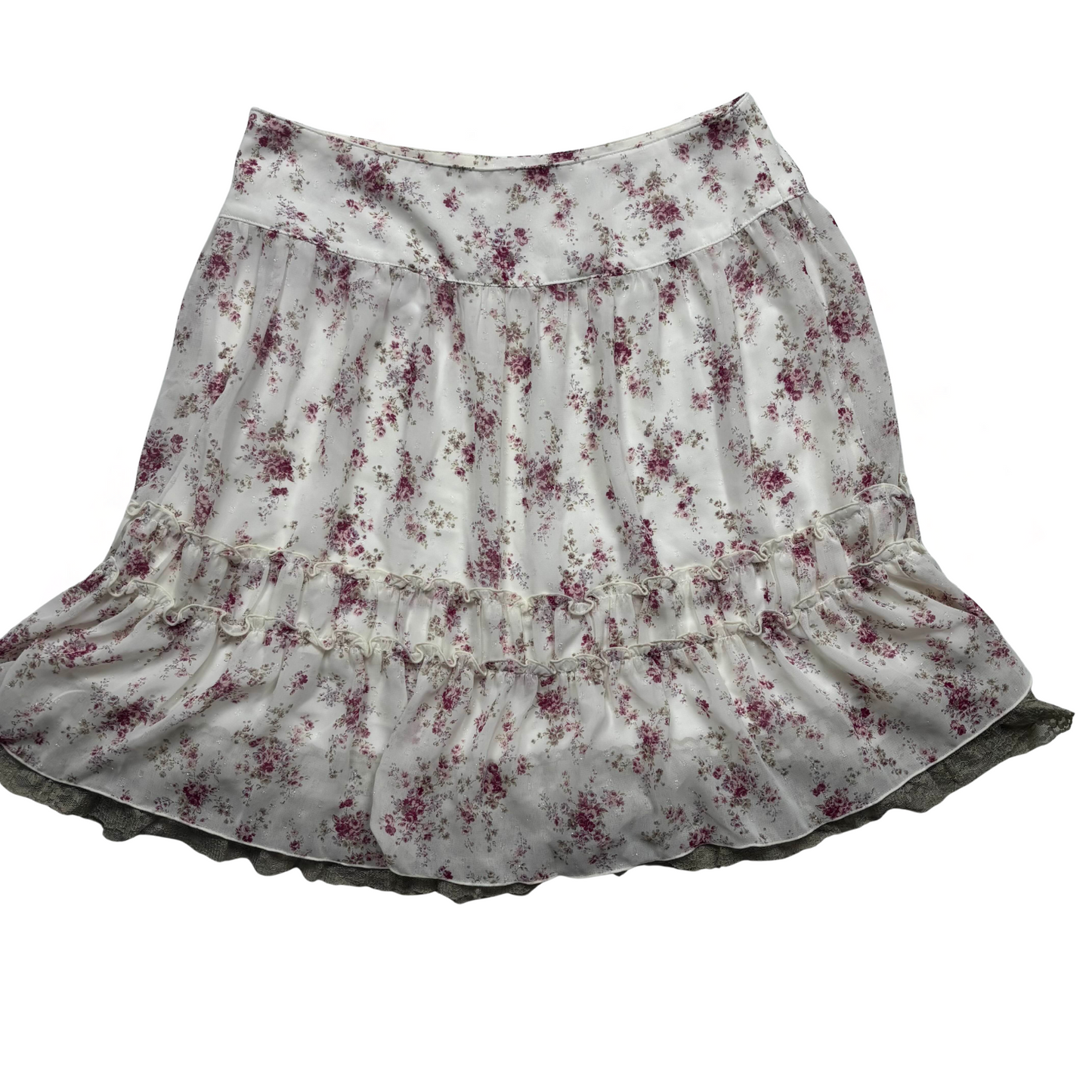 Japanese Brand L'est Rose Cream Floral Print Sparkly Skirt [Secondhand]