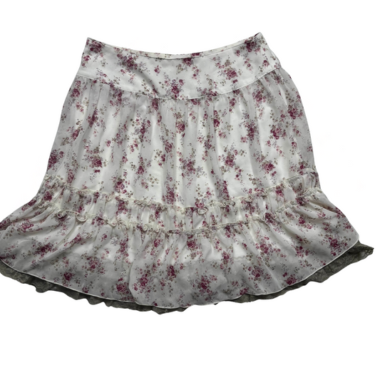 Japanese Brand L'est Rose Cream Floral Print Sparkly Skirt [Secondhand]