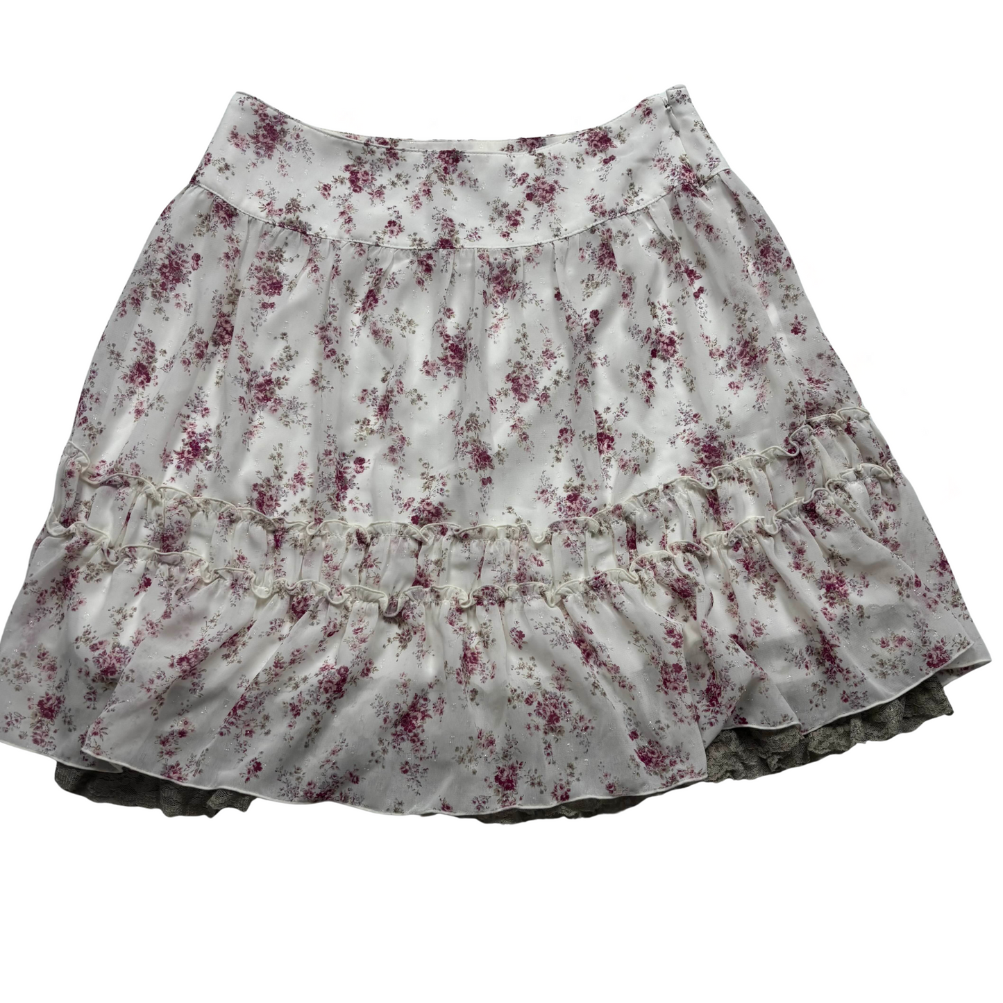 Japanese Brand L'est Rose Cream Floral Print Sparkly Skirt [Secondhand]