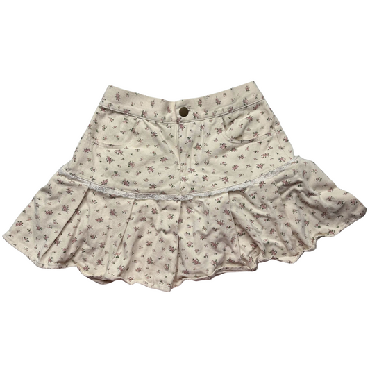 Japanese Brand Apres Jour Cream Floral Denim Pleated Skirt [Secondhand]