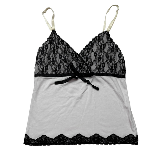Japanese Brand 'Donna Rac'y' Black & White Floral Lace Tank Top [Secondhand]