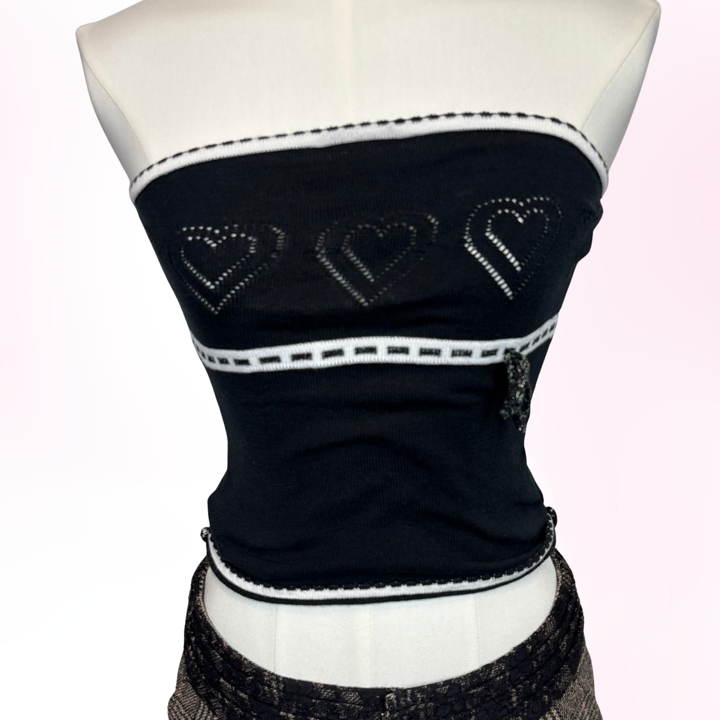 Japanese Brand 'Pinky Girls' Black Knit Heart Tube Top [Secondhand]