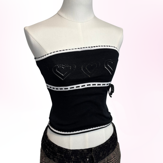 Japanese Brand 'Pinky Girls' Black Knit Heart Tube Top [Secondhand]