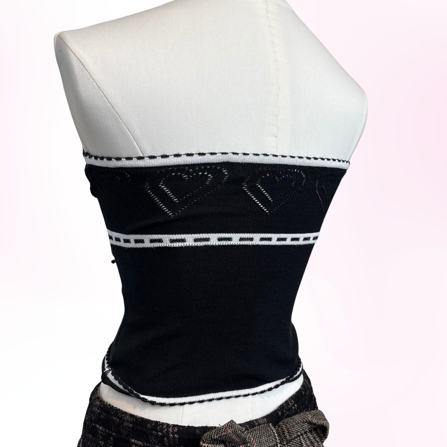 Japanese Brand 'Pinky Girls' Black Knit Heart Tube Top [Secondhand]