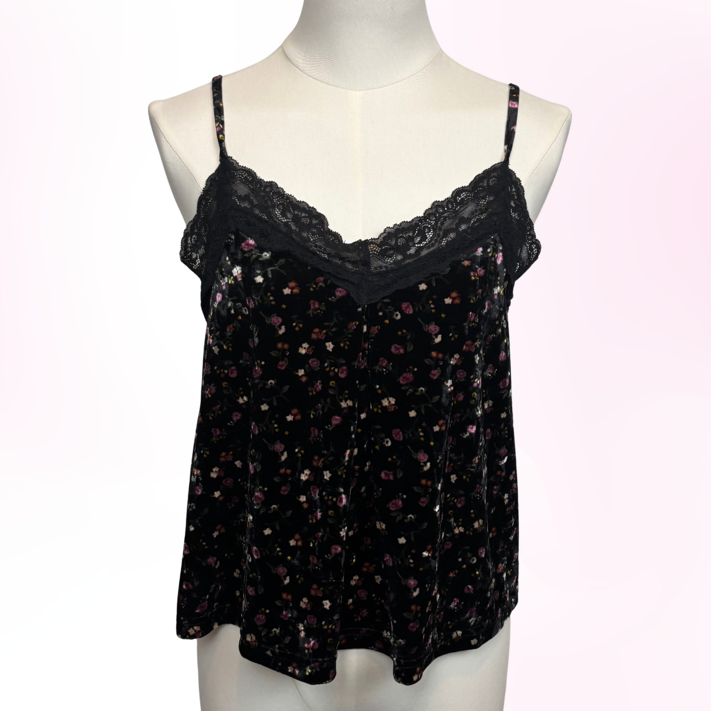 Japanese Brand 'Colza' Black Velvet Floral Print Tank Top [Secondhand]