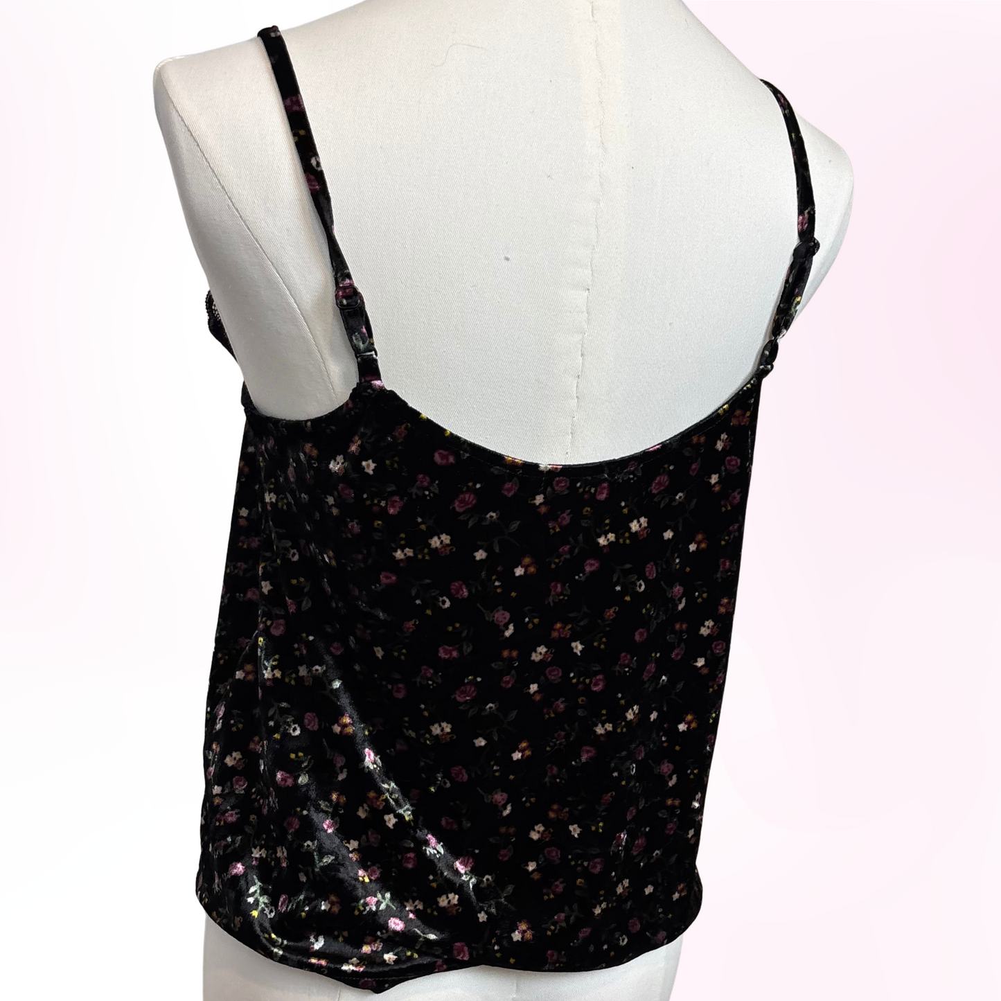 Japanese Brand 'Colza' Black Velvet Floral Print Tank Top [Secondhand]