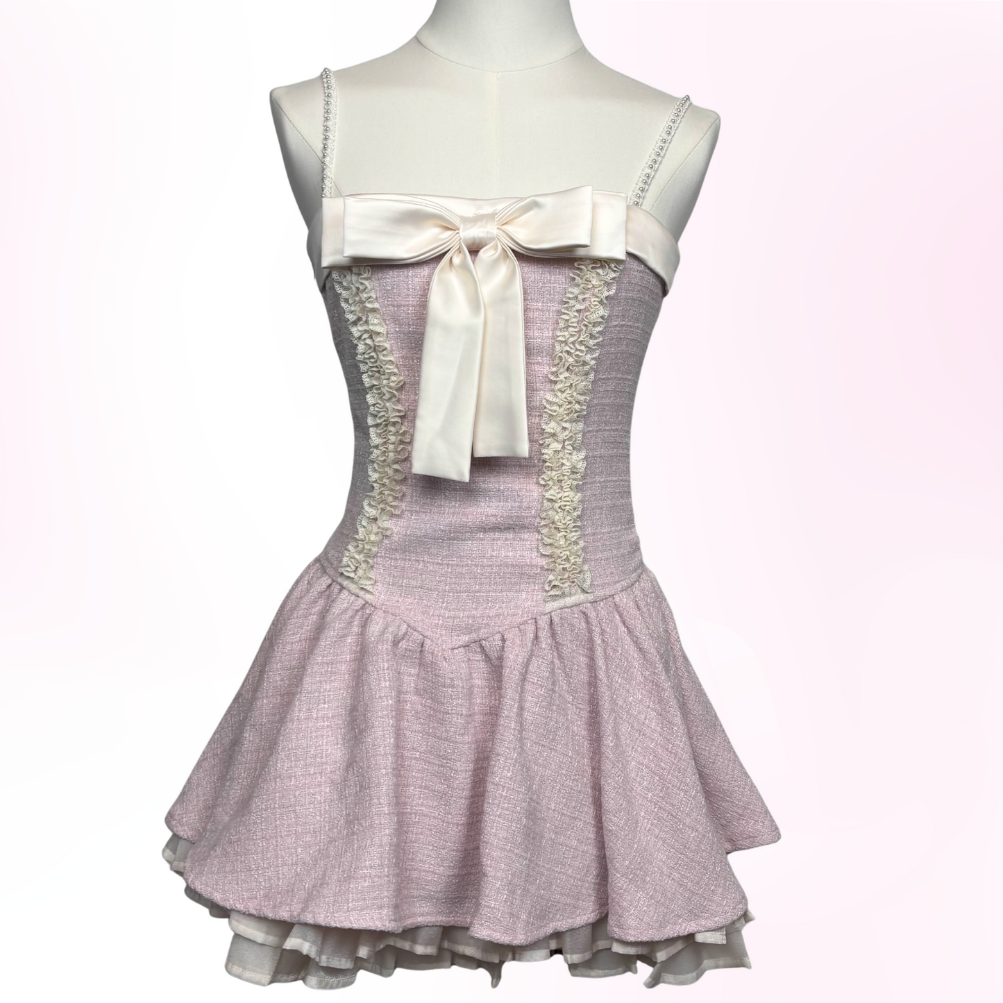 Japanese Brand 'Bobon21' Pink Tweed Ribbon Dress [NWT]