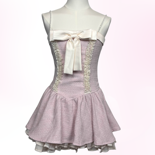 Japanese Brand 'Bobon21' Pink Tweed Ribbon Dress [NWT]