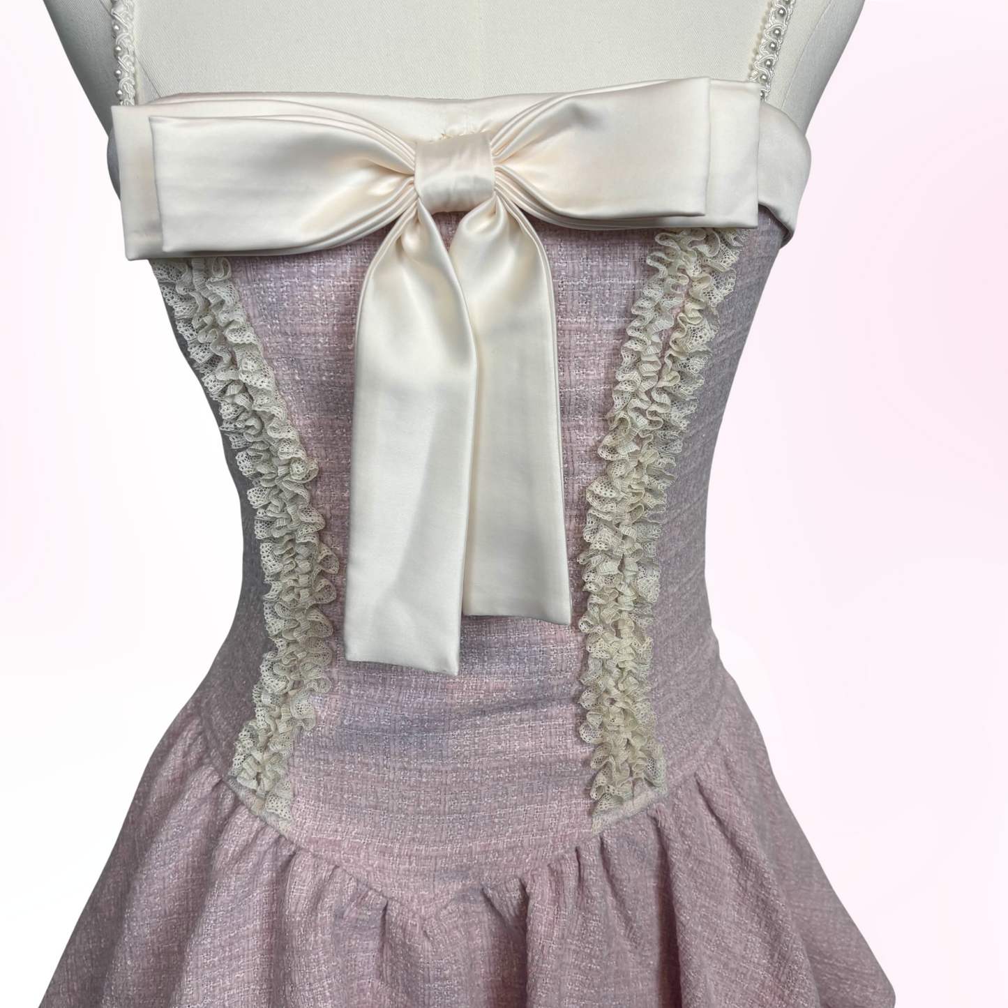 Japanese Brand 'Bobon21' Pink Tweed Ribbon Dress [NWT]