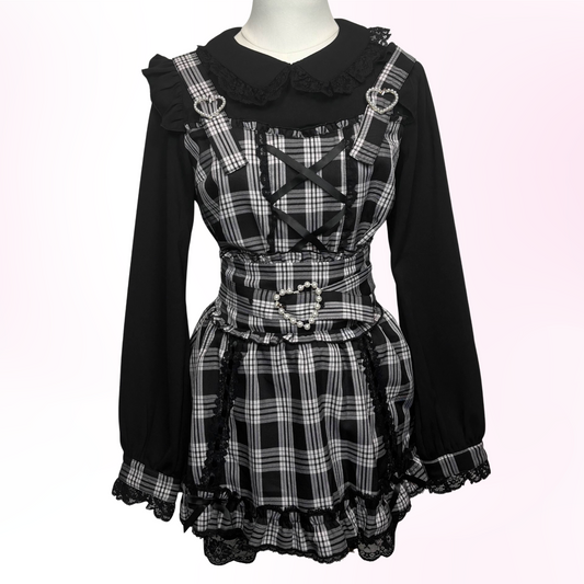 Japanese Brand Princess Melody Black & White Plaid Setup [Secondhand]