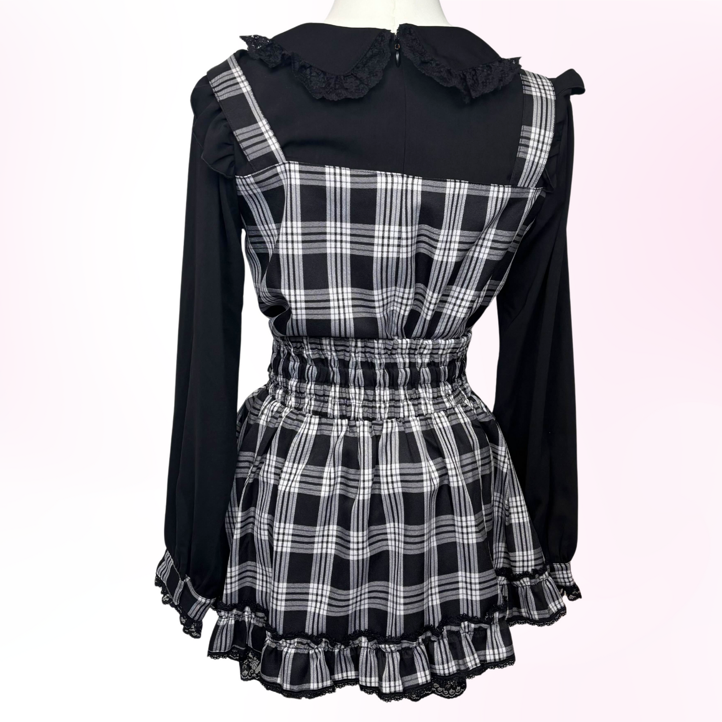 Japanese Brand Princess Melody Black & White Plaid Setup [Secondhand]