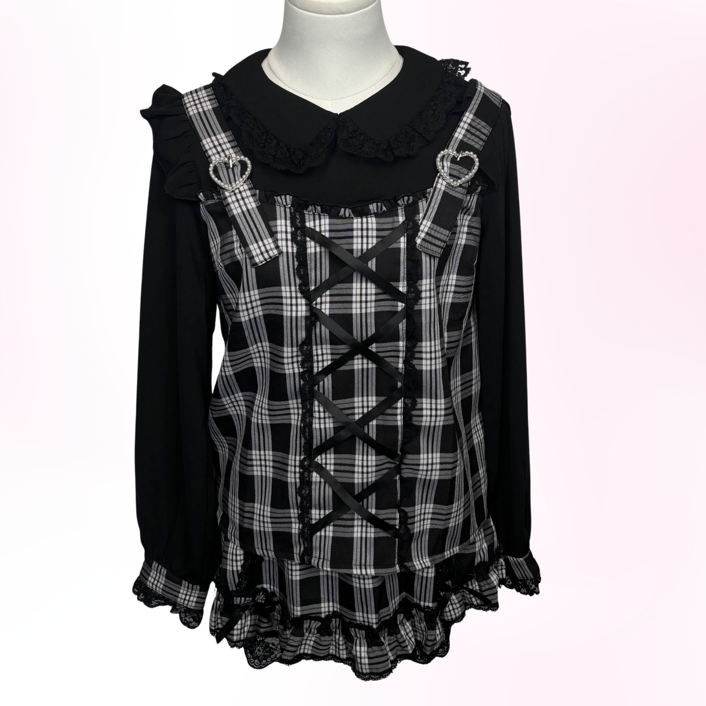 Japanese Brand Princess Melody Black & White Plaid Setup [Secondhand]